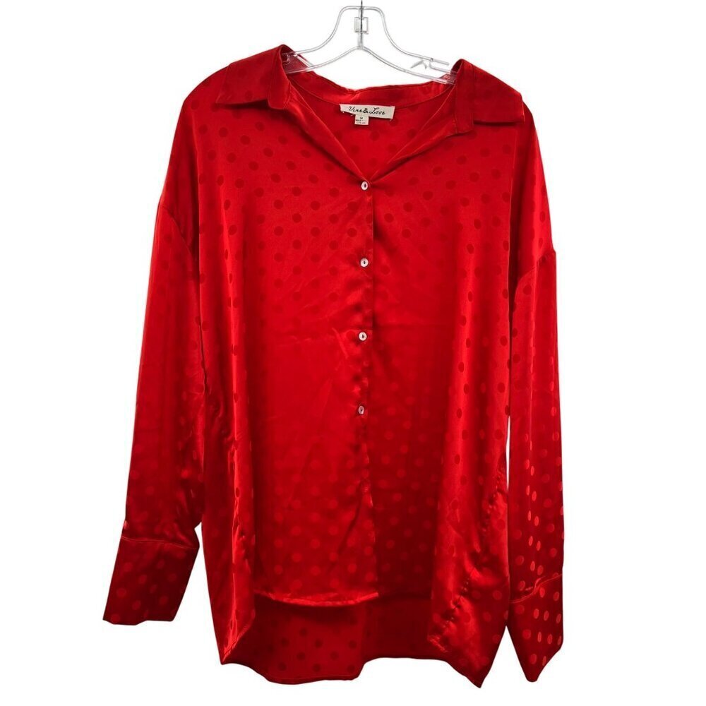 Vine & Love Women's Button Up Long Sleeve Polka Dot Top Red Size Medium